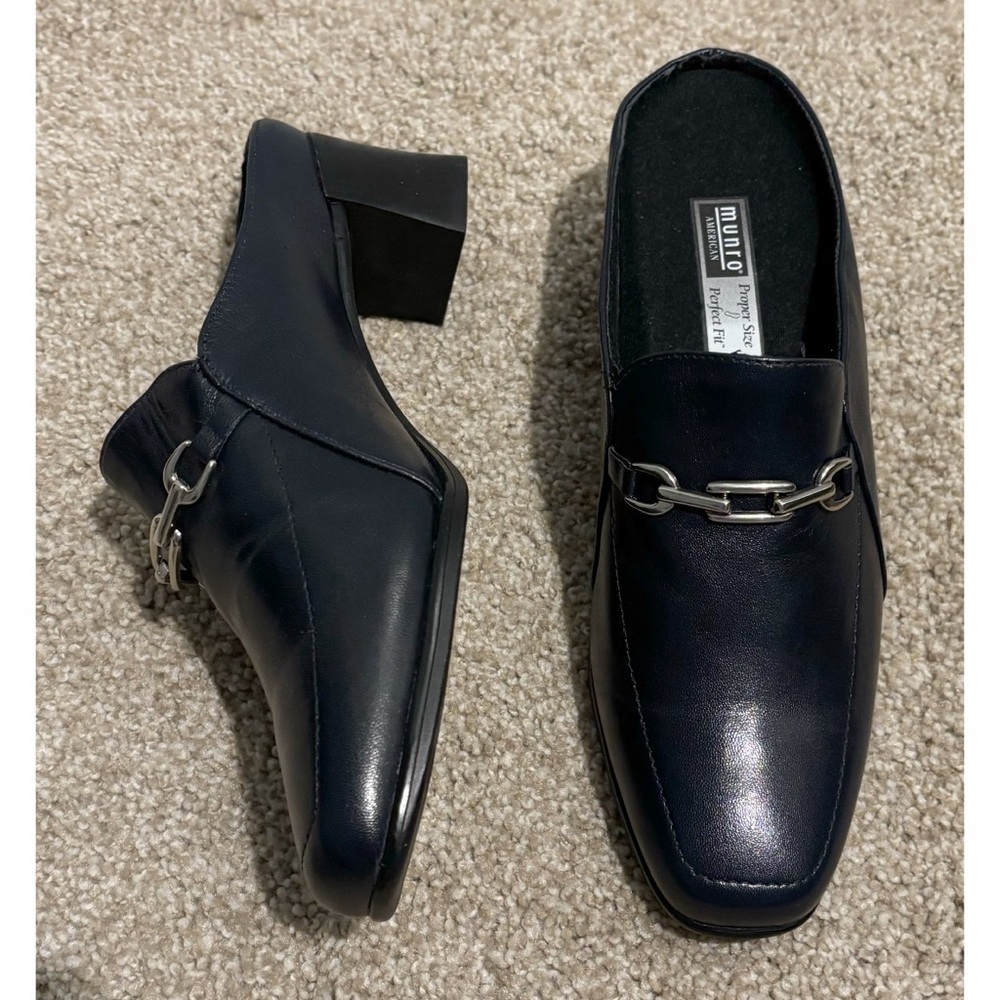 Munro American Black Heeled Slip On Mule Loafers 7.5